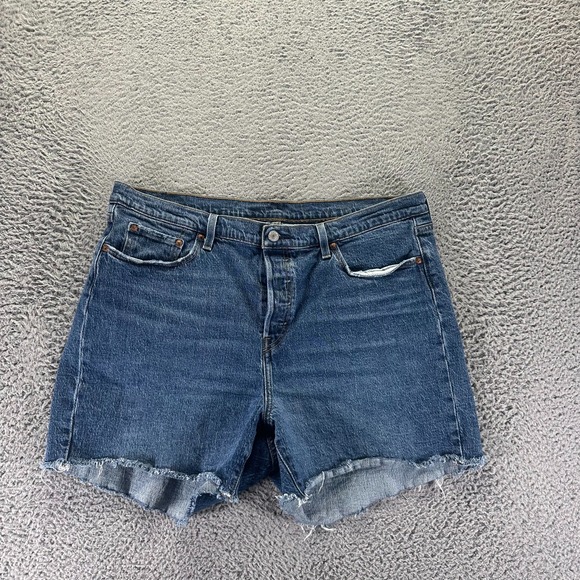Levi's Pants - Levi's 501 Short Womens 18 Blue Denim Cut-Off Button-Fly Frayed-Hem Stretch